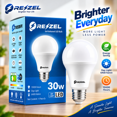 Rezzel Self-Ballasted LED Bulb 30W – High Power Energy Saving 6400K Cool White LED Light Bulb with 270° Beam Angle & 1 Year Warranty